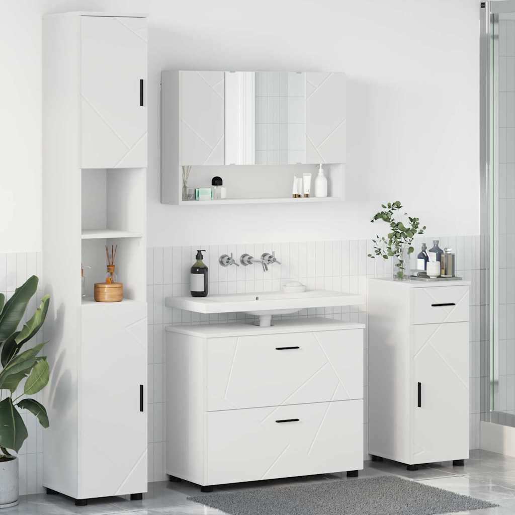Badezimmermöbel-Set 4 Stk. Weiß Sperrholz und Metall