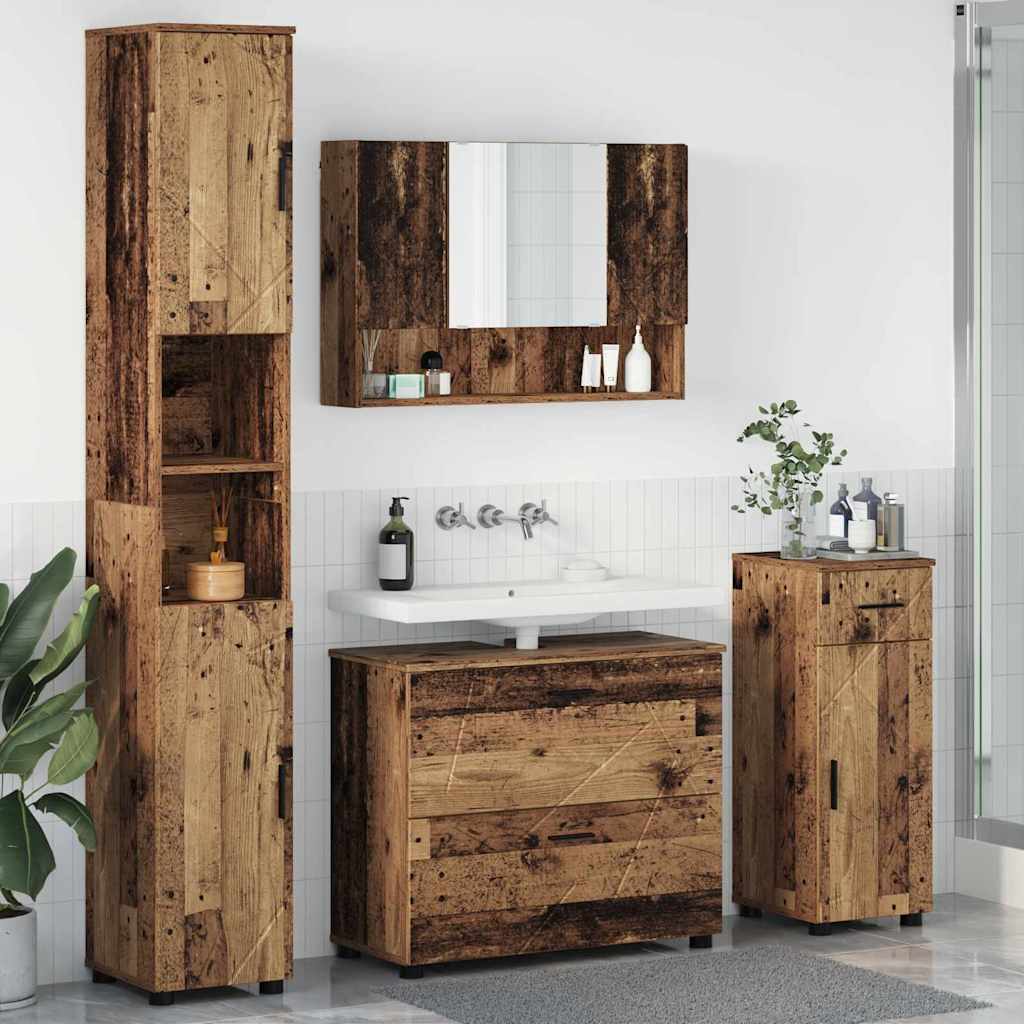 Badezimmermöbel-Set 4 Stk. Altholz Sperrholz und Metall