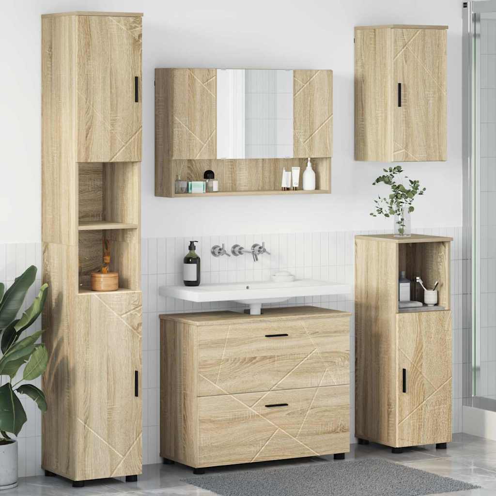 Badezimmermöbel-Set 5 stk. Sonoma-Eiche 35 x 30 x 192 cm