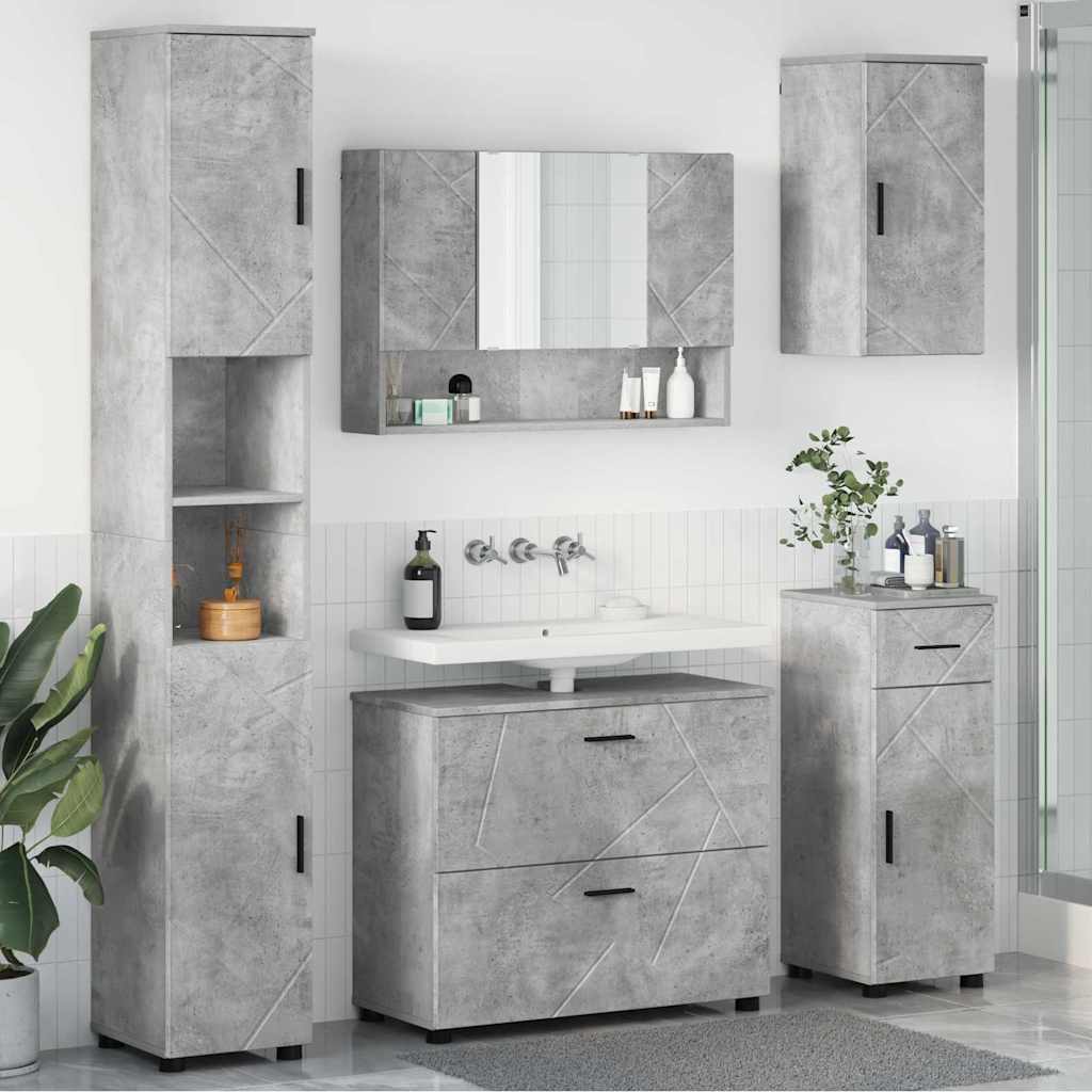 Badezimmermöbel-Set 5 stk. Beton Grau 35 x 30 x 192 cm