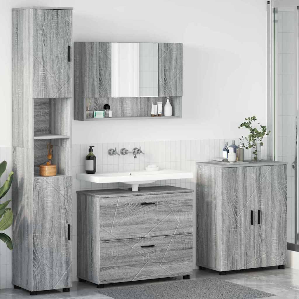 Badezimmermöbel-Set 4 stk. Graues Sonoma 35 x 30 x 192 cm