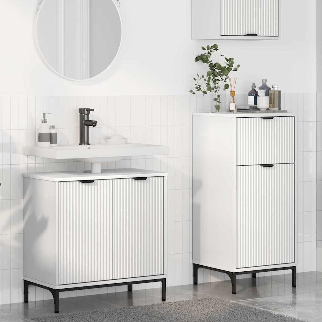 Badezimmermöbel-Set 2 Stk. Weiß Sperrholz und Metall