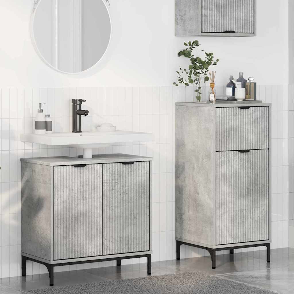 Badezimmermöbel-Set 2 Stk. Betongrau Sperrholz und Metall