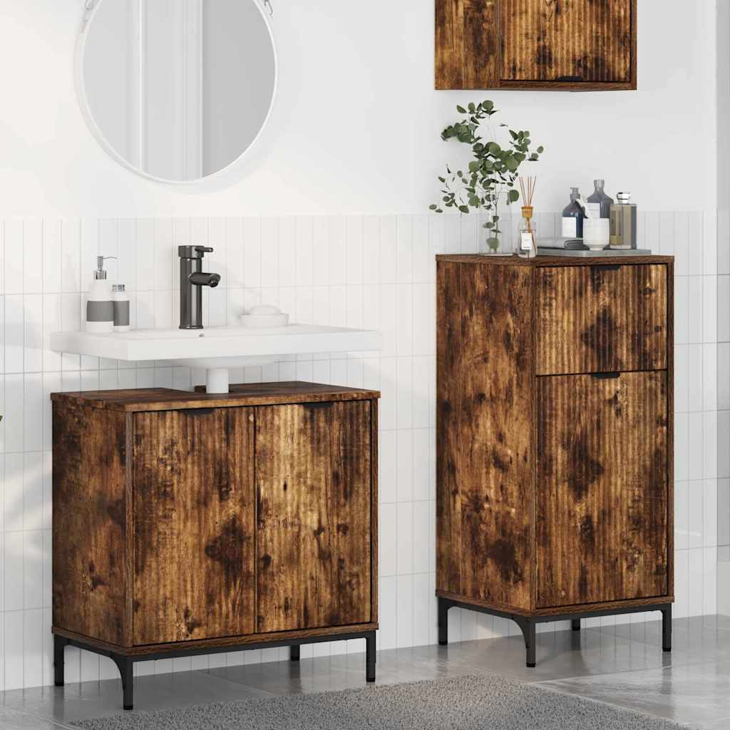 Badezimmermöbel-Set 2 Stk. Räuchereiche Sperrholz und Metall