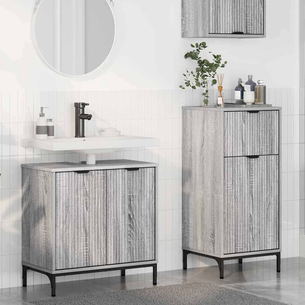 Badezimmermöbel-Set 2 Stk. Sonoma-Grau Sperrholz und Metall