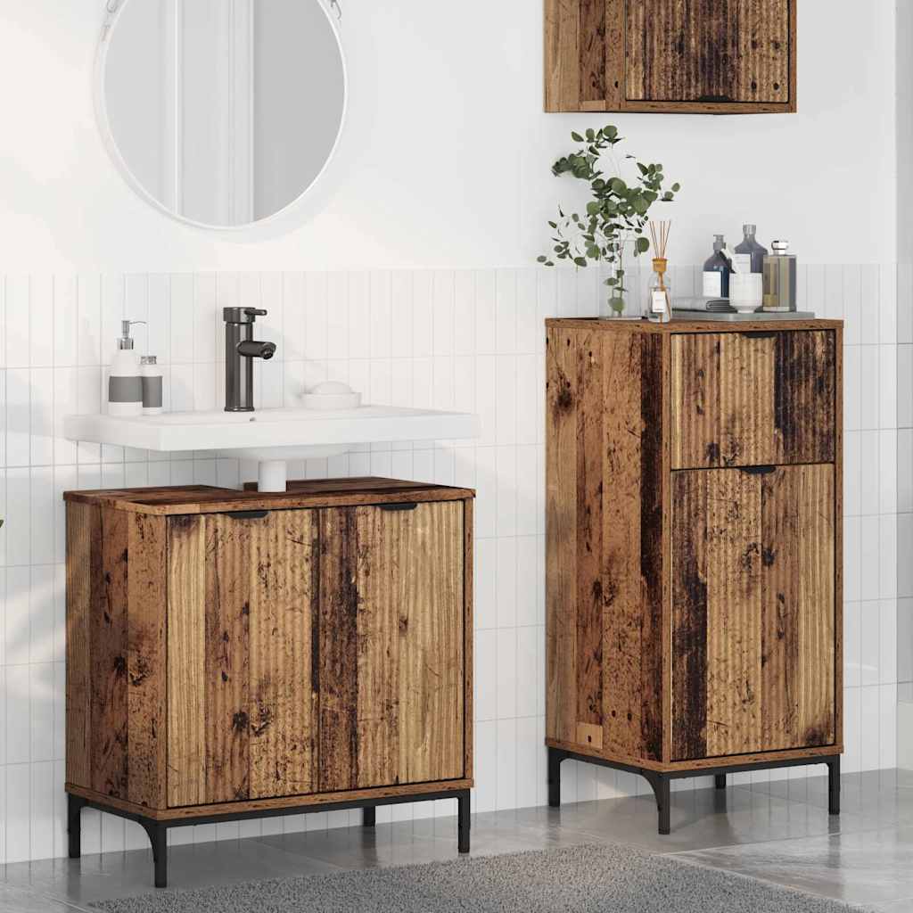 Badezimmermöbel-Set 2 Stk. Altholz Sperrholz und Metall