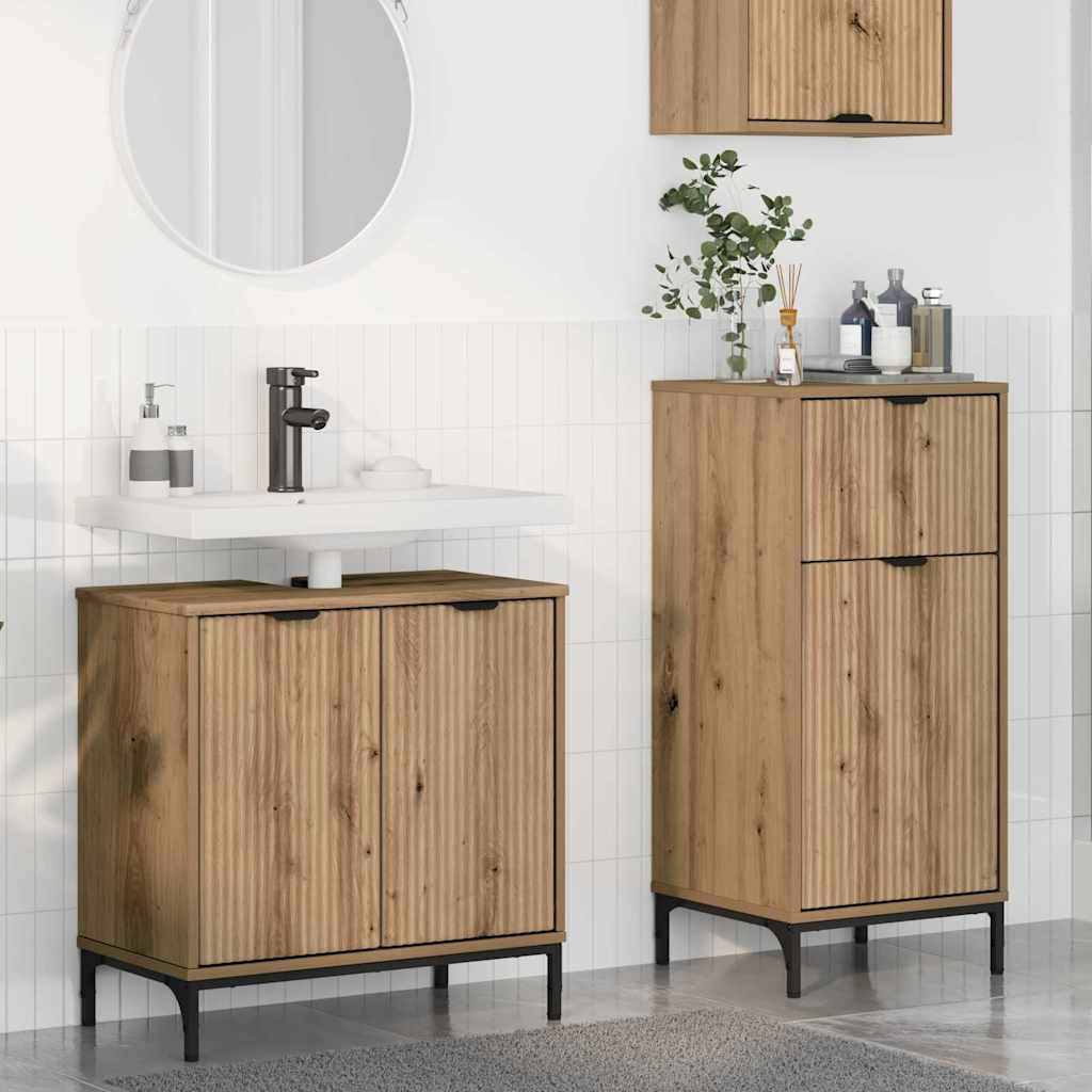 Badezimmermöbel-Set 2 Stk. Artisan-Eiche Sperrholz und Metall