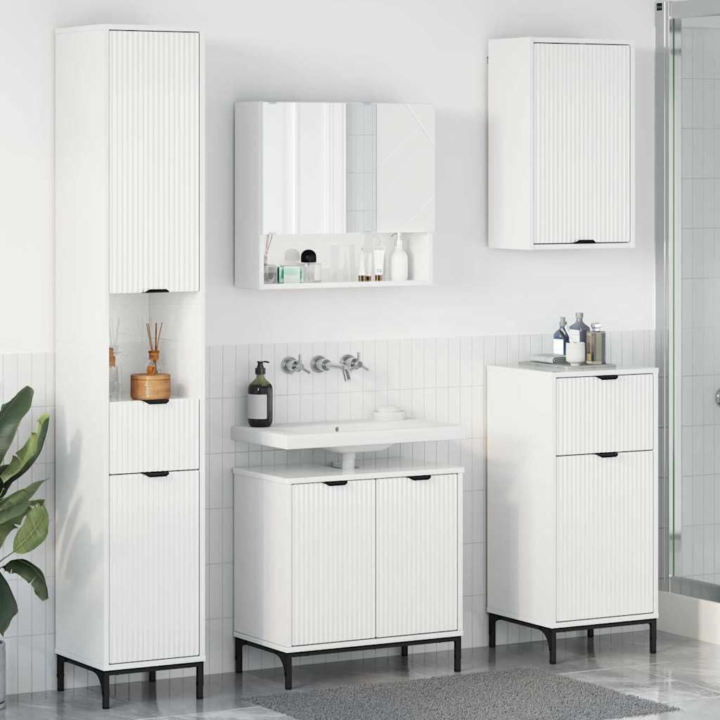 Badezimmermöbel-Set Hochglanz Weiß Holzwerkstoff, Metall