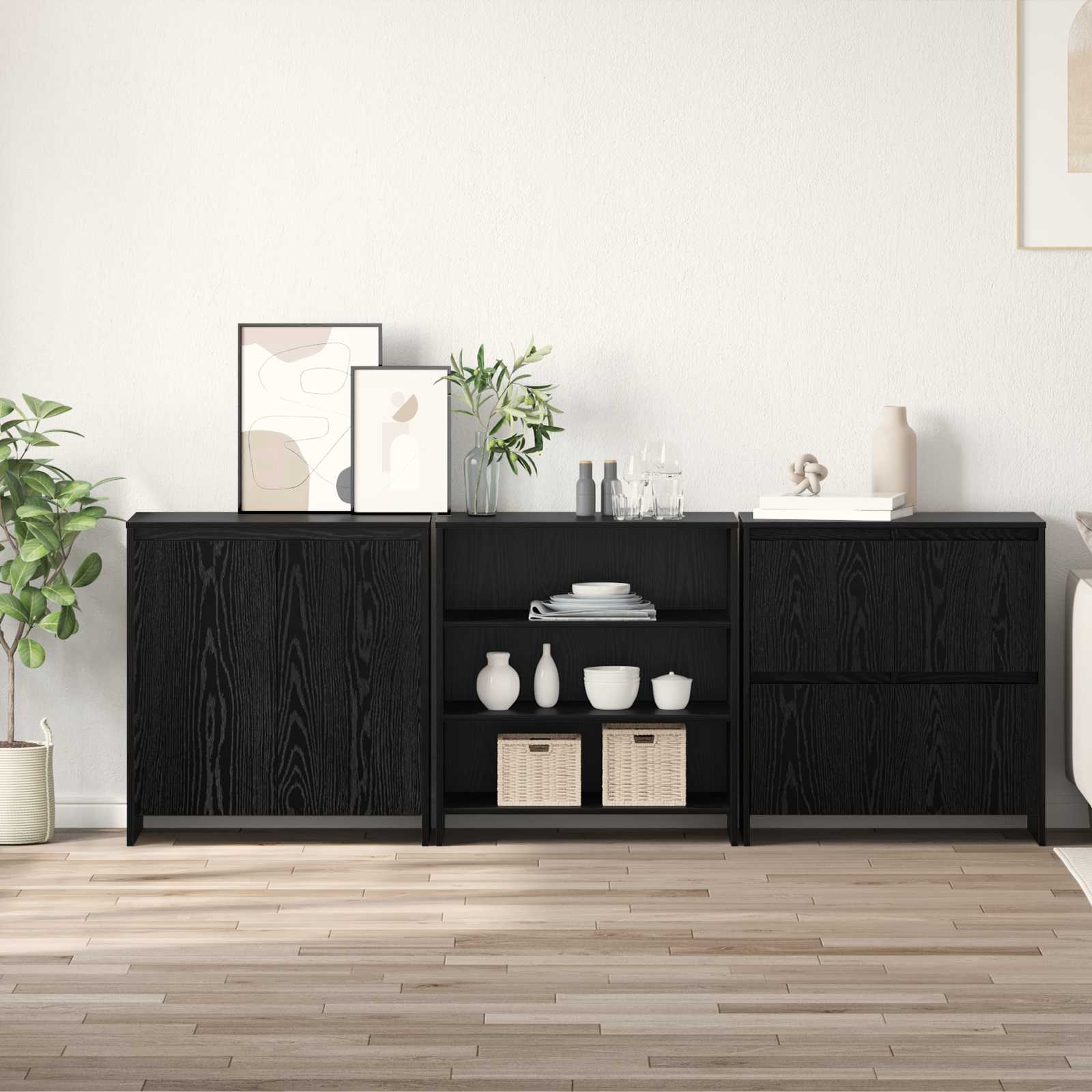 Sideboard 3 stk. Schwarz Eichen-Optik 70 x 41 x 75 cm