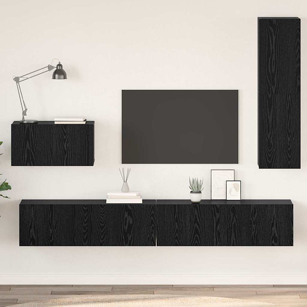 Wand-TV-Schrank 4 stk. Schwarz Eichen-Optik Holzwerkstoff