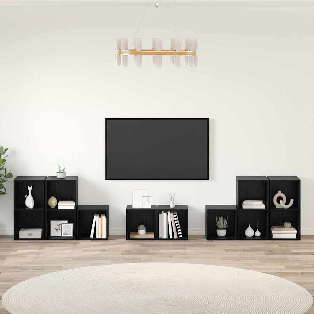 TV-Schrank Set 8 stk. Schwarz Eichen-Optik Holzwerkstoff