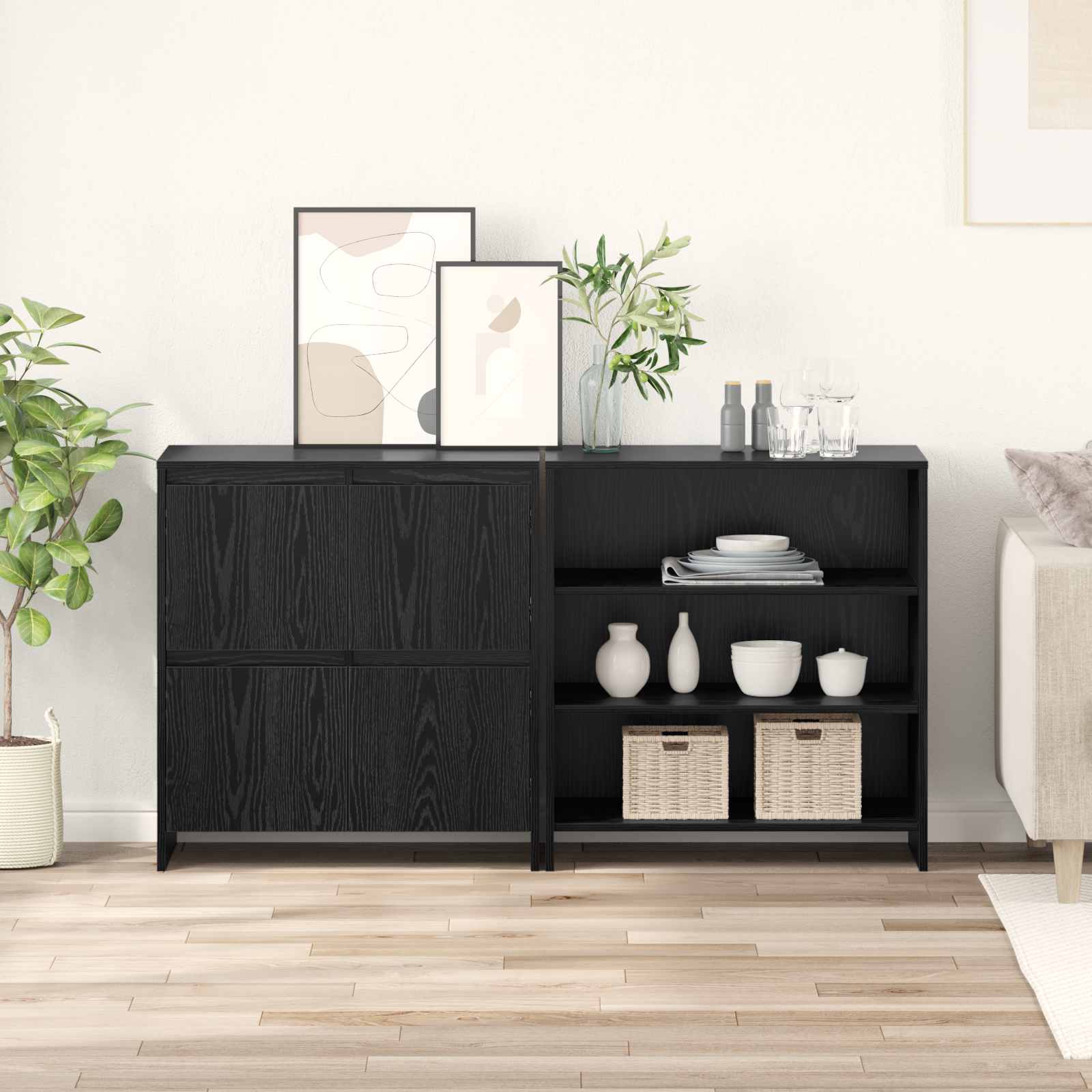Sideboard 2 stk. Schwarz Eichen-Optik 70 x 41 x 75 cm