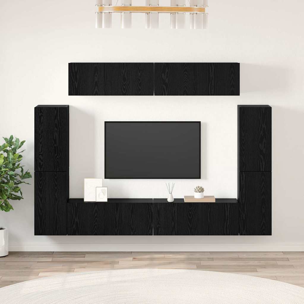TV-Schrank-Set 8 stk. Schwarz Eichen-Optik Holzwerkstoff