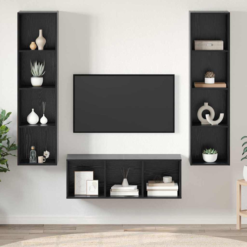 TV-Schrankset 3 stk. Schwarz Eichen-Optik Holzwerkstoff