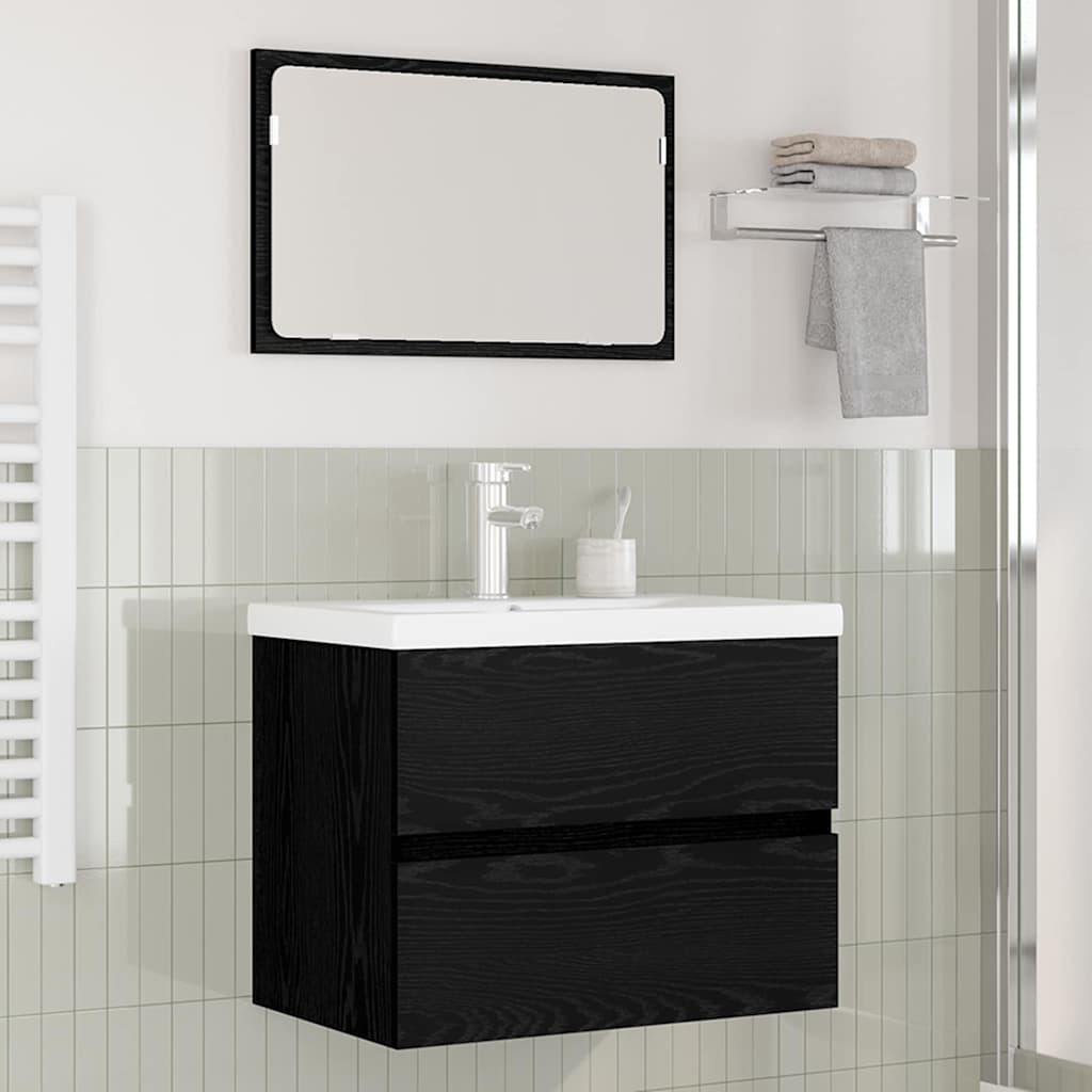 Badezimmermöbel-Set 3 stk. Schwarz Eichen-Optik 61 x 39 x 45 cm