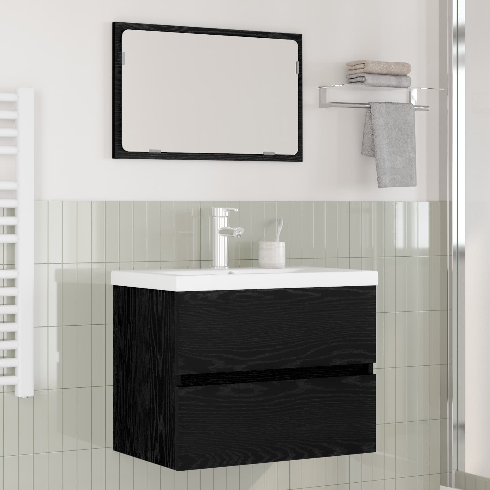 Badezimmermöbel-Set 3 Stk. Schwarz Eichen-Optik Holzwerkstoff