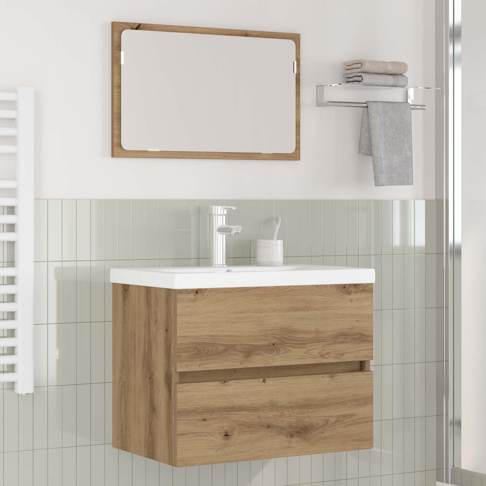 Badezimmermöbel-Set 3 Stk. Artisan-Eiche Holzwerkstoff