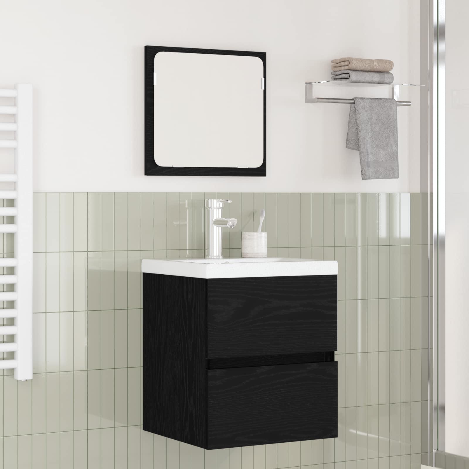 Badezimmermöbel-Set 2 stk. Schwarze Eiche und Weiß