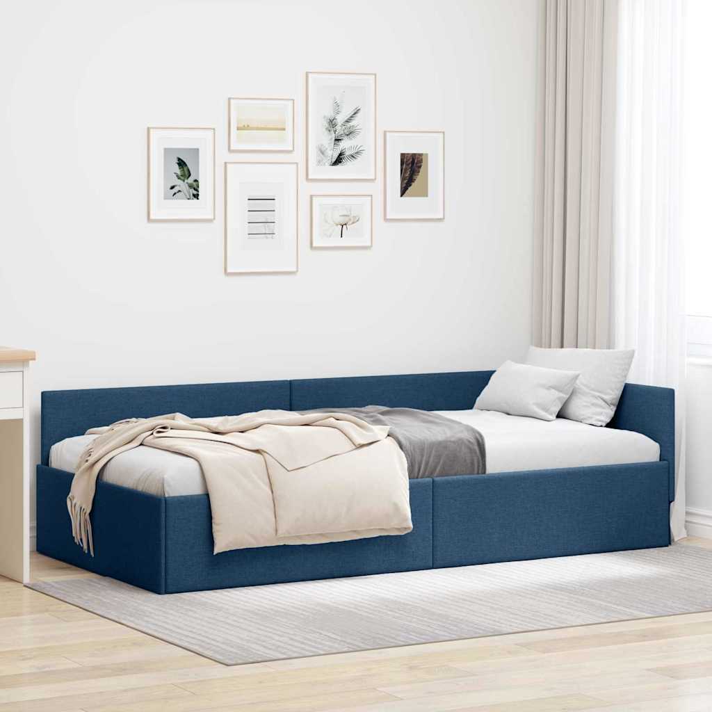 Eckbettgestell mit Kopfteil Blau 80 cm x 200 cm Stoff