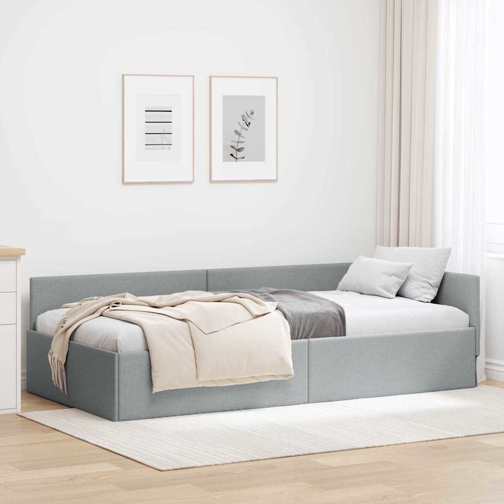 Eckbettgestell mit Kopfteil Hellgrau 90 cm x 190 cm Stoff