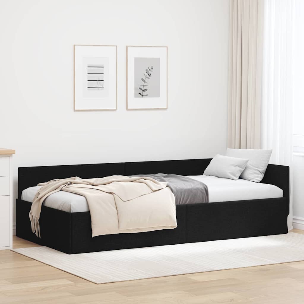 Eckbettgestell mit Kopfteil Schwarz 90 cm x 190 cm Stoff