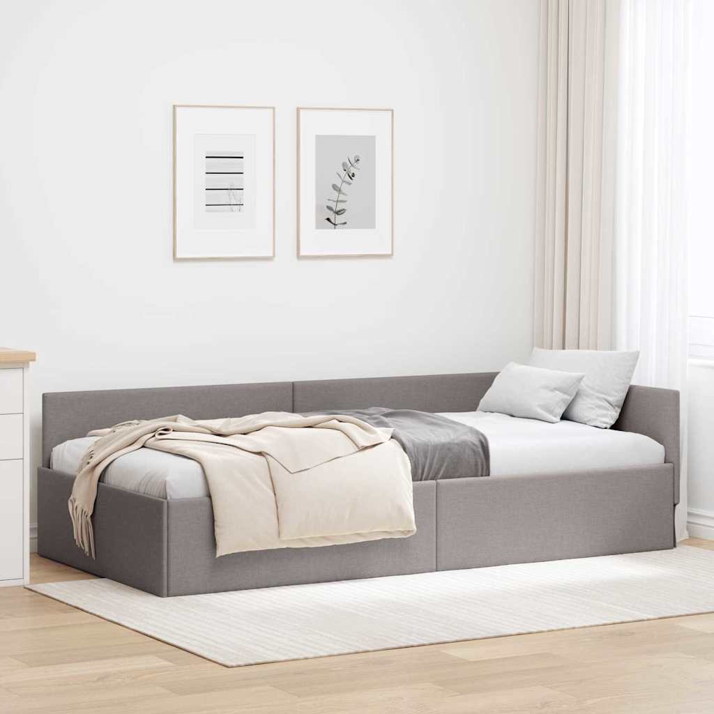 Eckbettgestell mit Kopfteil Taupe 90 cm x 190 cm Stoff