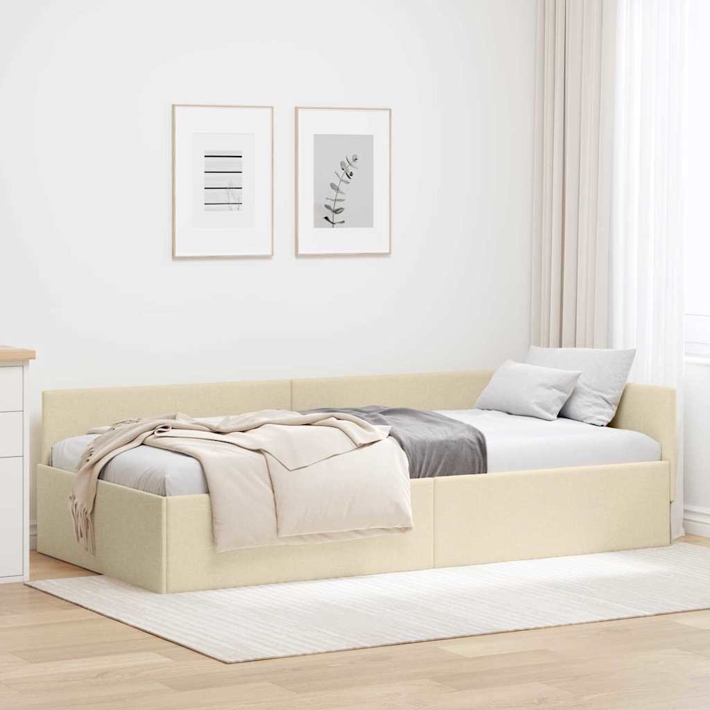Eckbettgestell mit Kopfteil Creme 90 cm x 190 cm Stoff
