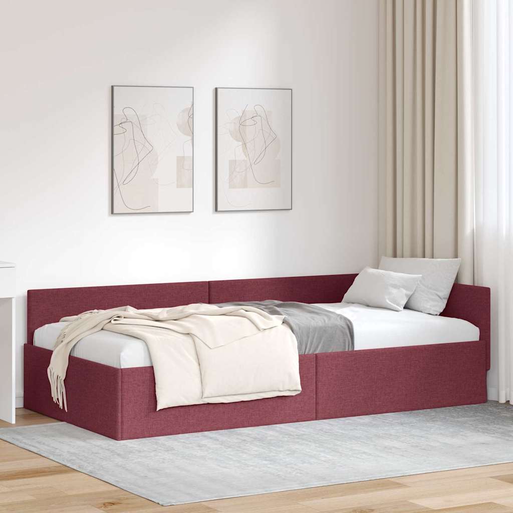 Eckbettgestell mit Kopfteil Weinrot 90 cm x 200 cm Stoff