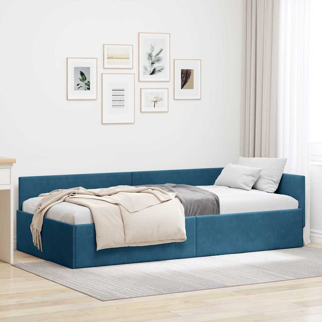 Eckbettgestell mit Kopfteil Blau 80 cm x 200 cm Samt