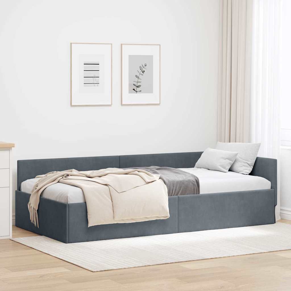 Eckbettgestell mit Kopfteil Dunkelgrau 80 cm x 200 cm Samt
