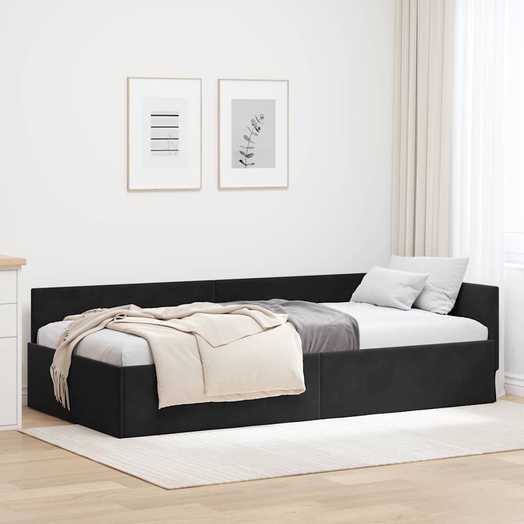 Eckbettgestell mit Kopfteil Schwarz 80 cm x 200 cm Samt