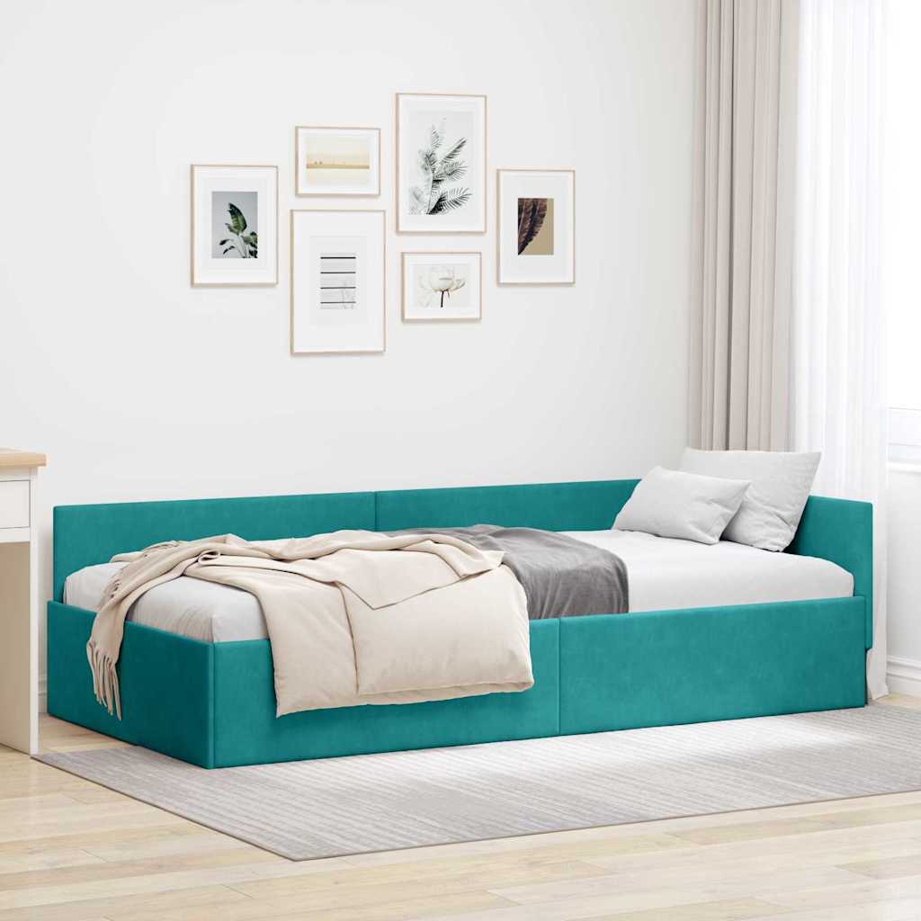 Eckbettgestell mit Kopfteil Türkis 80 cm x 200 cm Samt
