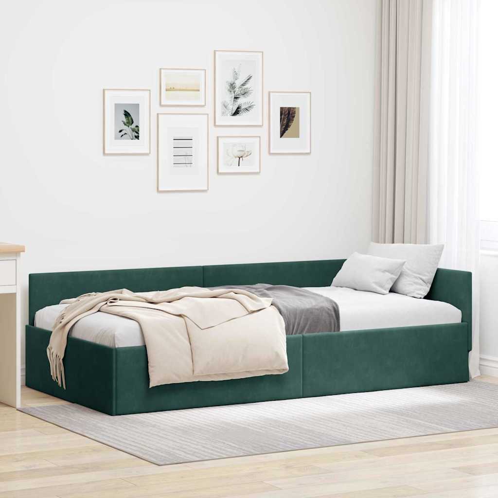 Eckbettgestell mit Kopfteil Dunkelgrün 90 cm x 190 cm Samt