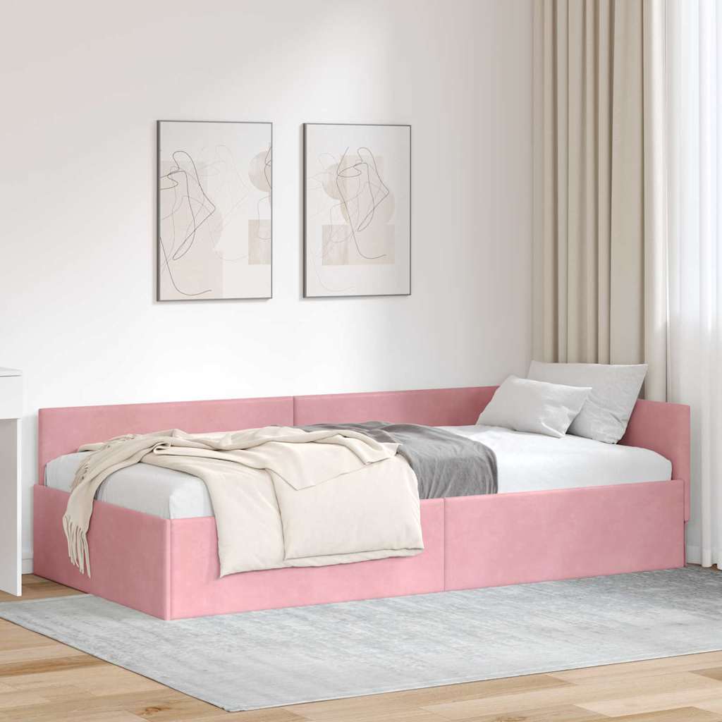 Eckbettgestell mit Kopfteil Rosa 90 cm x 190 cm Samt