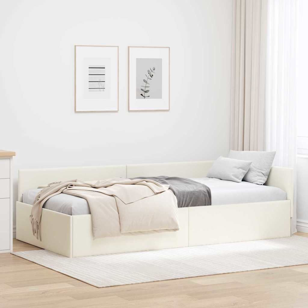 Eckbettgestell mit Kopfteil Creme 90 cm x 190 cm Samt