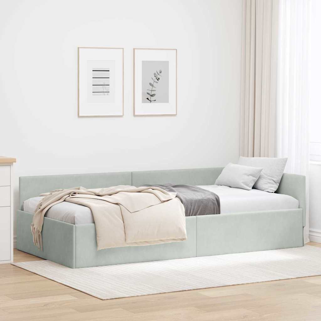 Eckbettgestell mit Kopfteil Hellgrau 90 cm x 200 cm Samt