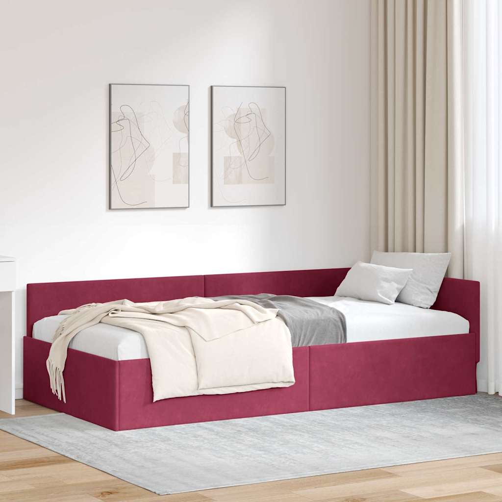 Eckbettgestell mit Kopfteil Weinrot 100 cm x 200 cm Samt