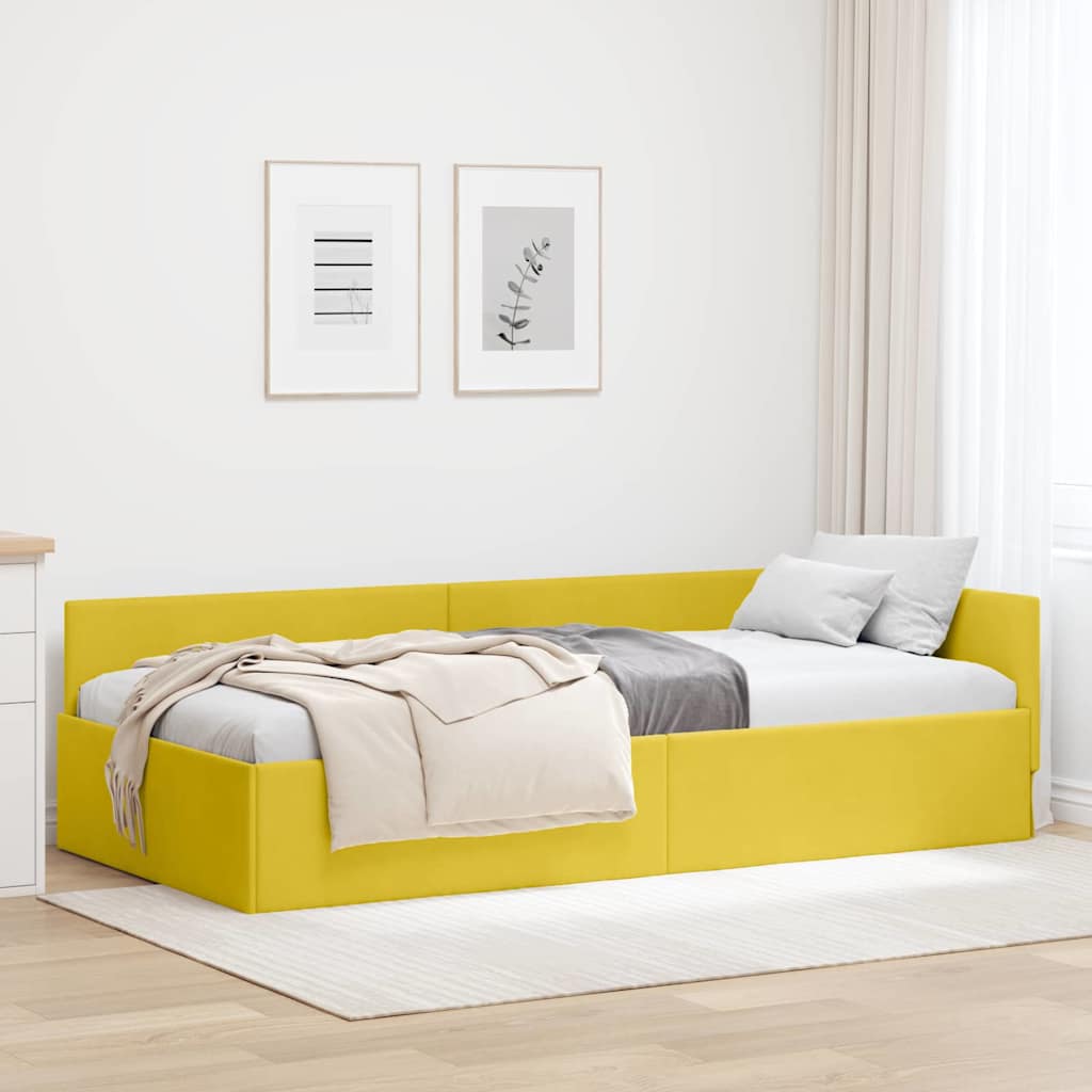 Eckbettgestell mit Kopfteil Gelb 100 cm x 200 cm Samt