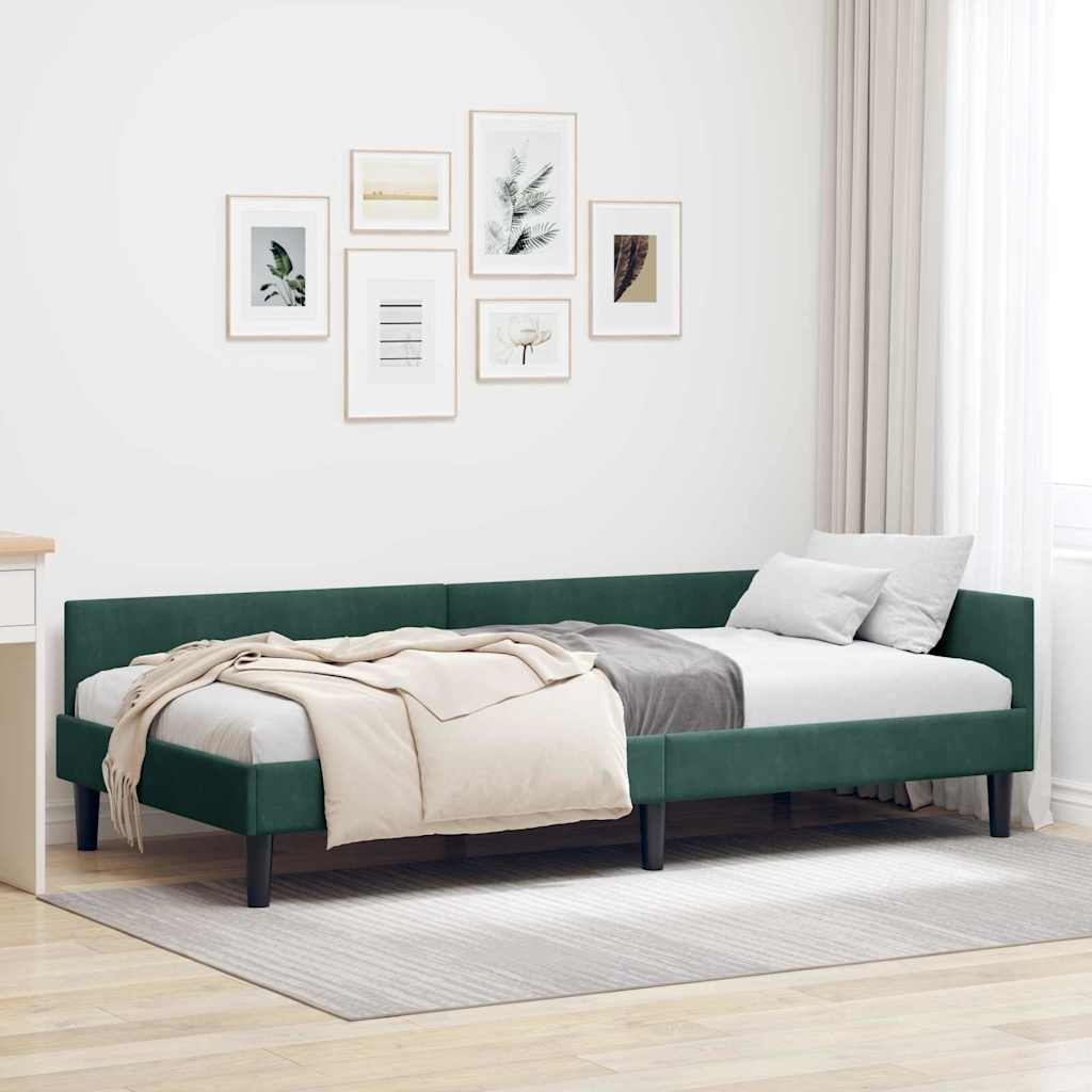 Eckbettgestell mit Kopfteil Dunkelgrün 80 cm x 200 cm Samt
