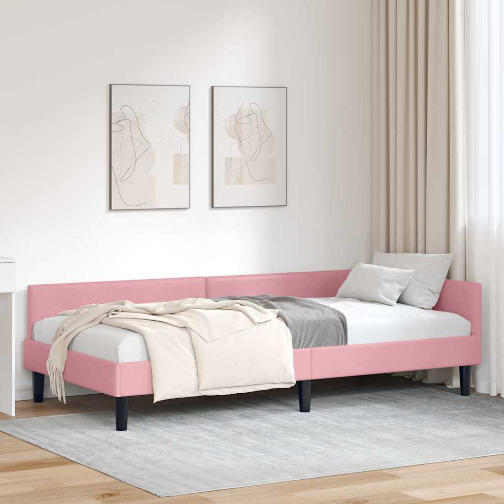 Eckbettgestell mit Kopfteil Rosa 80 cm x 200 cm Samt