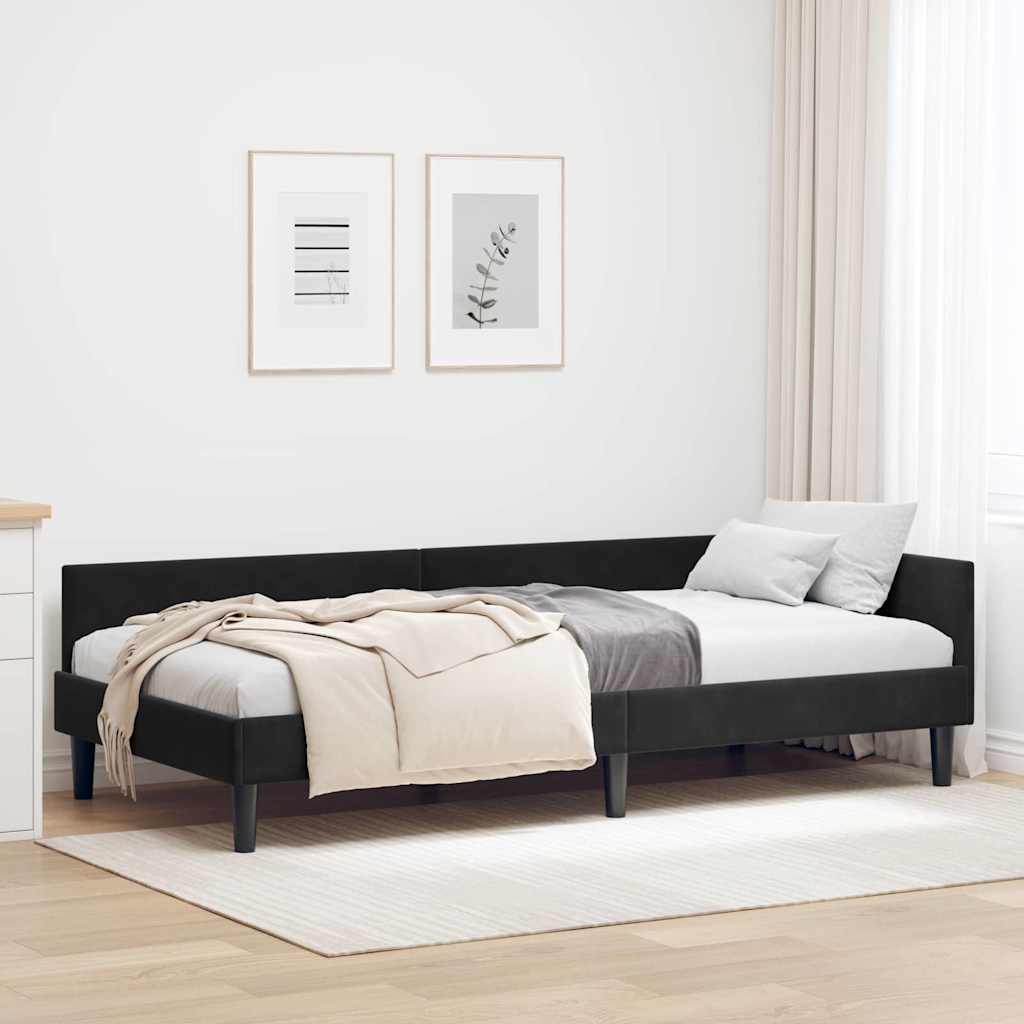 Eckbettgestell mit Kopfteil Schwarz 80 cm x 200 cm Samt