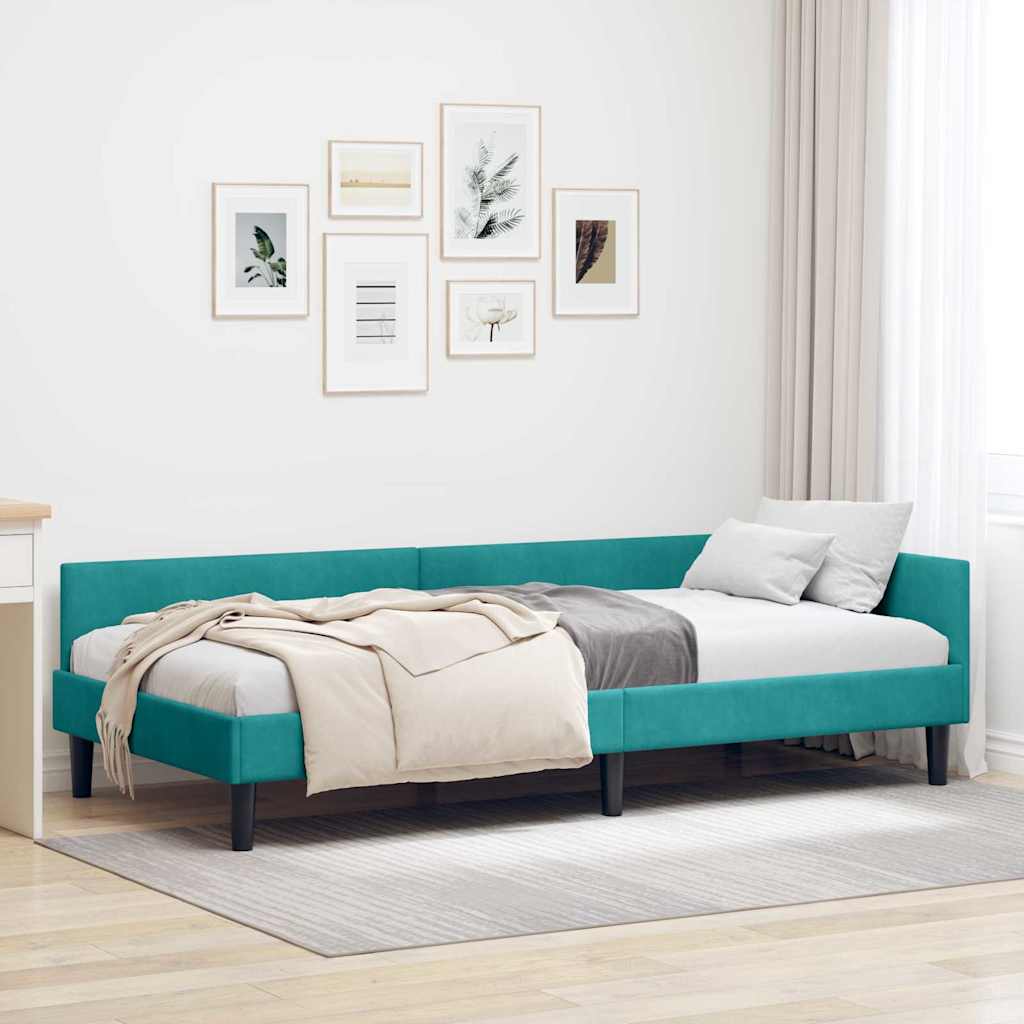 Eckbettgestell mit Kopfteil Türkis 80 cm x 200 cm Samt