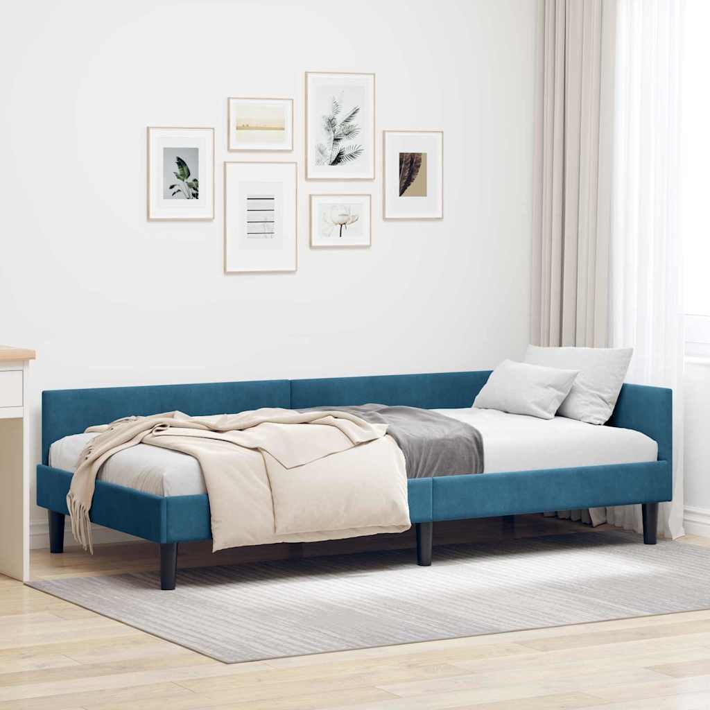 Eckbettgestell mit Kopfteil Blau 90 cm x 200 cm Samt