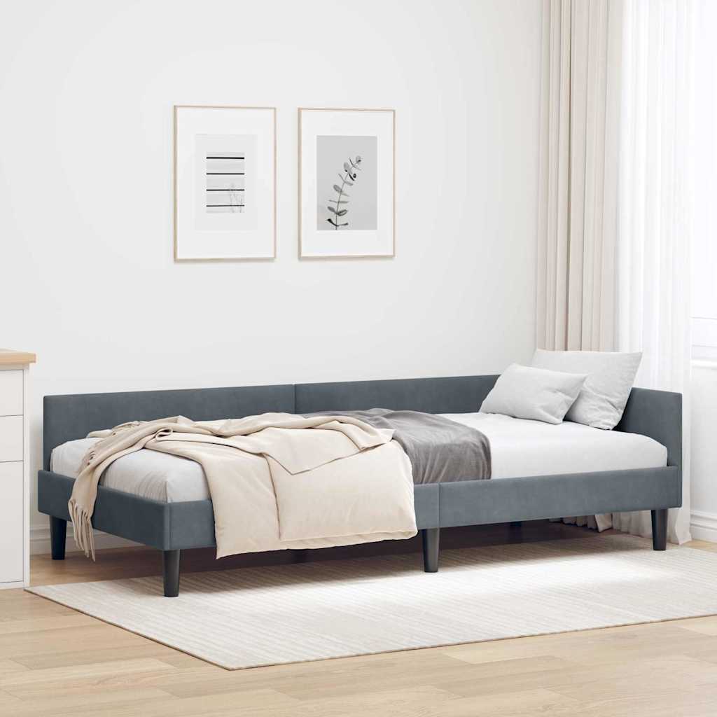 Eckbettgestell mit Kopfteil Dunkelgrau 90 cm x 200 cm Samt