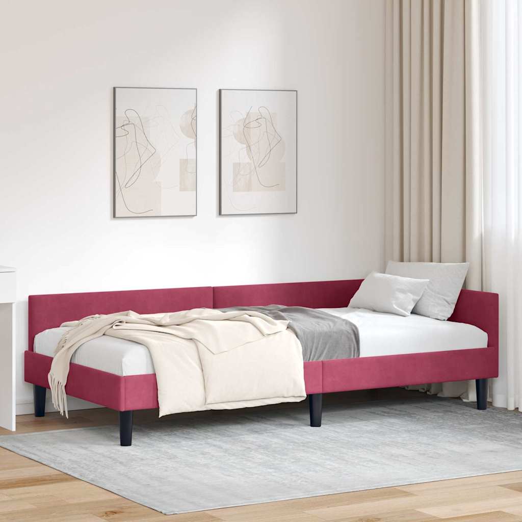 Eckbettgestell mit Kopfteil Weinrot 90 cm x 200 cm Samt