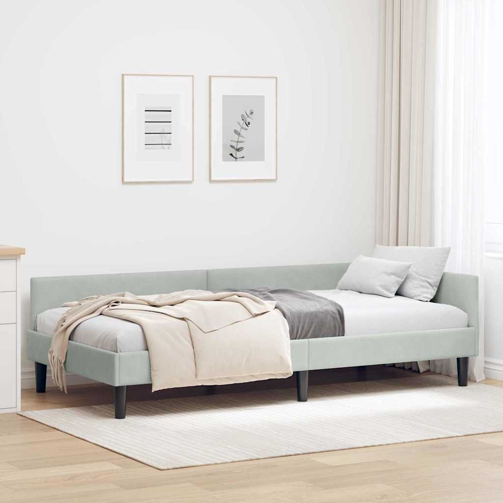 Eckbettgestell mit Kopfteil Hellgrau 100 cm x 200 cm Samt