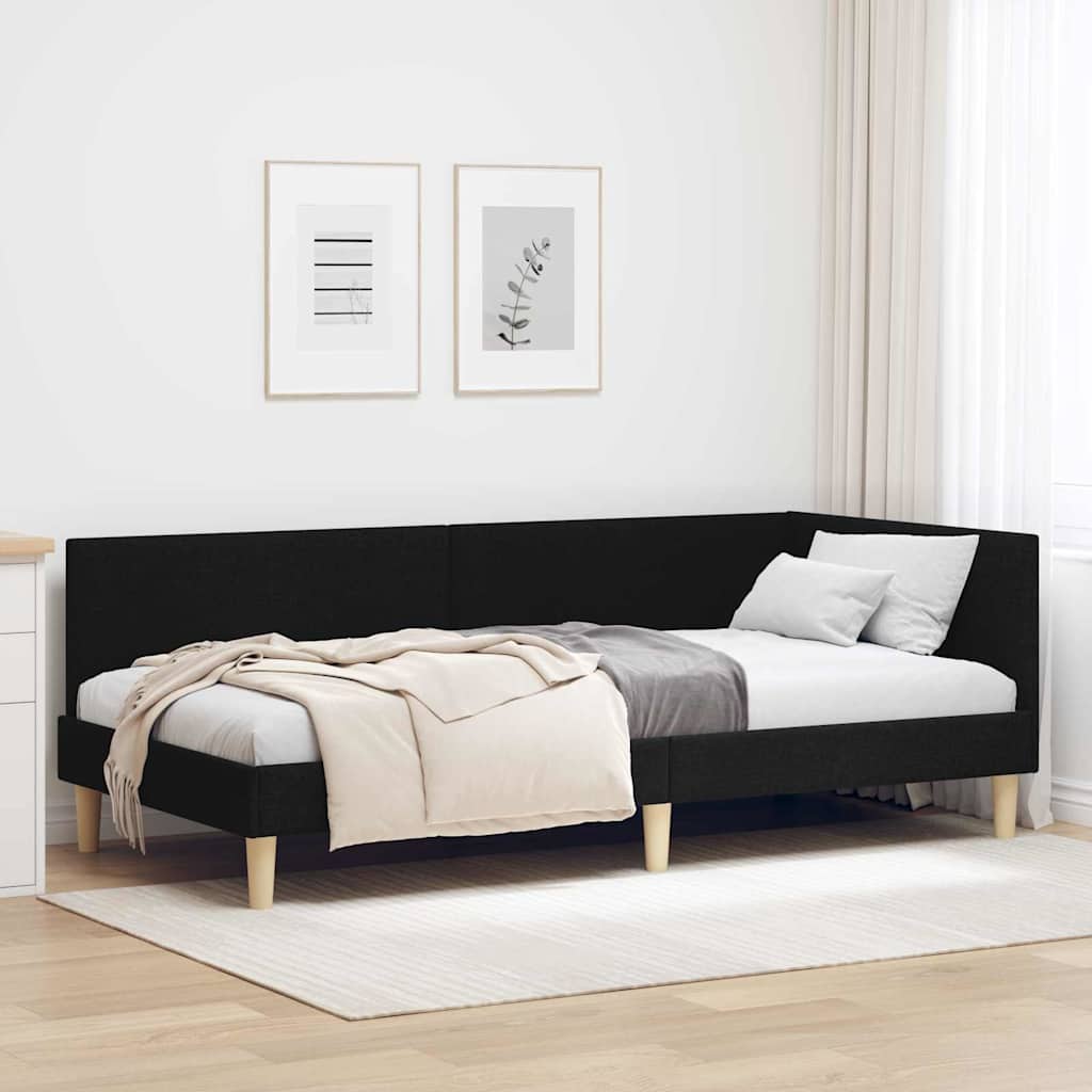 Eckbettgestell Schwarz 80 cm x 200 cm Fabric and Plywood