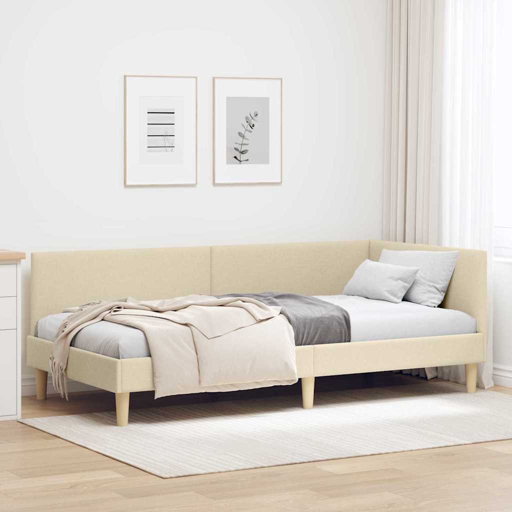 Eckbettgestell Creme 90 cm x 190 cm Fabric and Plywood