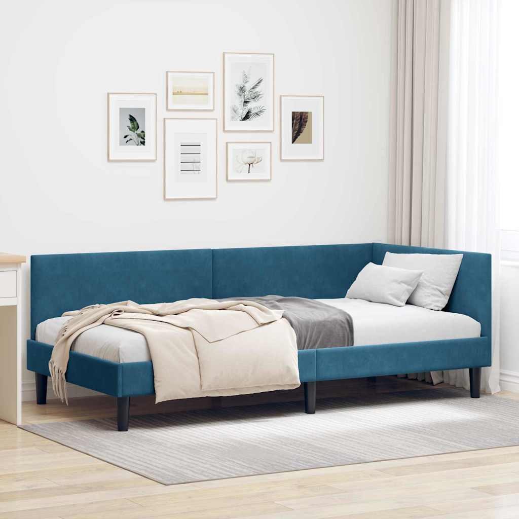 Eckbettgestell mit Kopfteil Blau 80 cm x 200 cm Samt