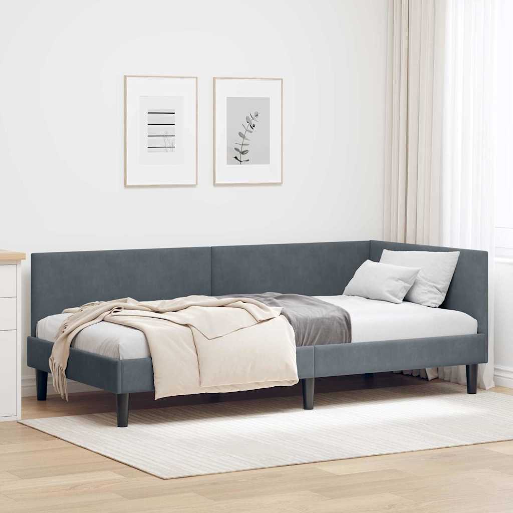 Eckbettgestell mit Kopfteil Dunkelgrau 80 cm x 200 cm Samt